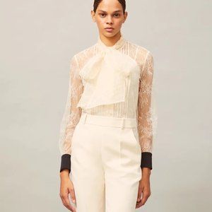 NWT Tory Burch 'Quiet Luxury' Chantilly Lace Bow Blouse- SIZE 8